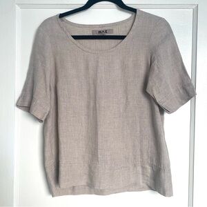 FLAX Tan Linen Short Sleeve Top size P